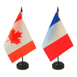 2 Pack Canada & French Desk Flag, 1 France Table Flag,1 Canadian Desk Flag,French Office Table Flag on Stand Base, Decorations for Offices, Families, Conference rooms