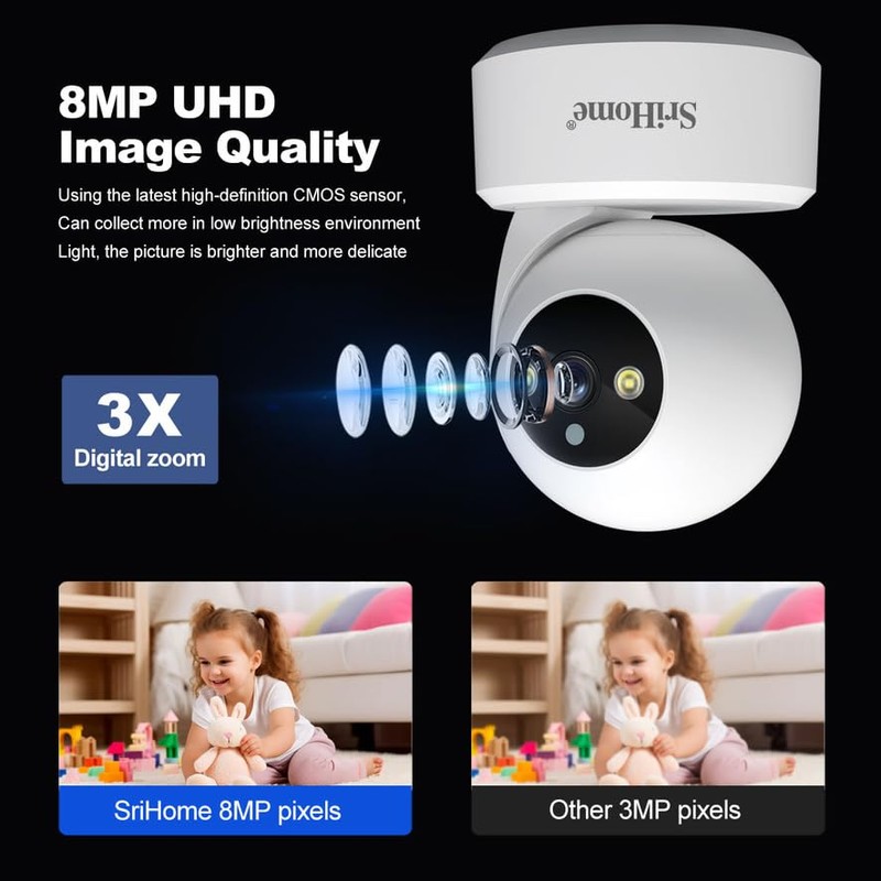 SRIHOME Security Camera 8MP 2.4GHz/5GHz WiFi Surveillance PTZ IP Camera