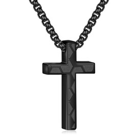 P.BLAKE Soccer Cross Necklace for Boys Men, Stainless Steel Black Pendant Chain Christian Baptism First Communion Confirmation Accessories Jewelry Gifts For Teen Boys Ages Kids（18in）