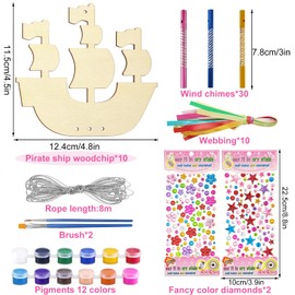 Shinybox Pirate Ships Wind Chime Craft Set Children, 10 Pieces Pirate Ships Wooden Craft Sets for Children, DIY Craft Set Wooden Pirate Ships Craft for Children