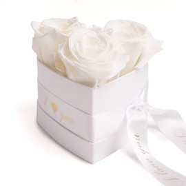 ROSEMARIE SCHULZ Heidelberg Infinity Rose Box Heart - 10 x 12 cm 3 Eternal White Roses Durable 3 Years - Valentine's Day Gifts for Her - Valentine's Day Gift Box for Her White Roses (I Love You,