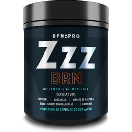 ZZZ BRN™ Pastillas Nocturnas Naturales – 90 Cápsulas con Manzanilla, GABA, CLA, L-Carnitina y Valeriana | Mejora tu Sueño y Quema Grasa Mientras Descansas | Sin Gluten | BPN PRO