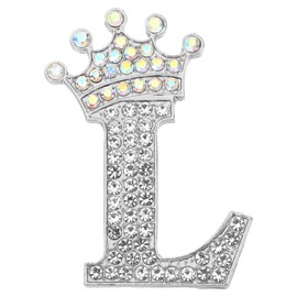 PATIKIL Letter Brooch Pins, Crown Initial Rhinestone Alphabet L Letter Lapel Badges Pin for Women Suits Dress Coat Clothes Craft, Silver Tone