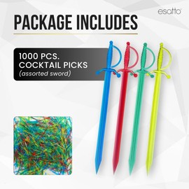 Cocktail Picks Sword 9cm (3 ½ “) - Box of 1000 Pcs - Sleek, Stylish Garnish for Cocktails, Toothpicks for Appetizers & Drinks, Versatile Fancy Skewers & Food Pick for Parties, Charcuterie