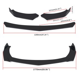 Unbranded Universal Car Front Bumper Lip Chin Spoiler Splitter Glossy Black +Strut Rod