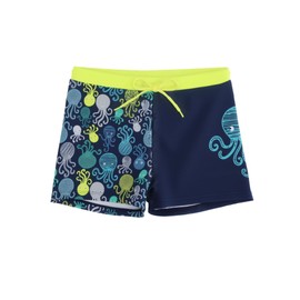 SWAUSWAUK Boys Swimming Trunks with Inner Lining 3-12 Years Adjustable Waistband Summer, Navy Blue+Octopus, Ages 9 - 10