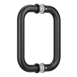 Ranbo Matte Black 6" （CTC） Tubular Back-to-Back Shower Door Handle，3/4" Diameter Pull Handles with Metal Washers, for 1/4"- 1/2" Thick Glass and 1-3/8" - 2-1/6" Thick Wooden or Metal Doors