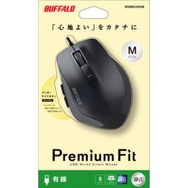 Buffalo BUFFALO Wired BlueLED Premium Fit Mouse Quiet 5 Button Medium Black BSMBU505MBK