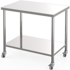 Stainless Steel Table, 36" x 24" Commercial Prep Work Table with Adjustable Undershelf and Locking Casters, 2 Tier Metal Table for Restaurant, Home, Kitchen, Garages and Outdoor
