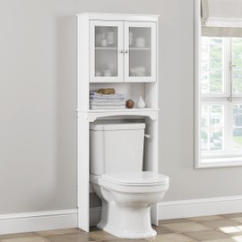 Spirich Over The Toilet Storage Cabinet, Above Toilet Storage Shelf with Glass Doors, Behind Toilet Bathroom Organizer, White