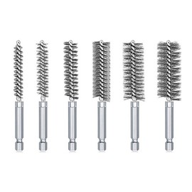JAMAKALA 6pcs Stainless Steel Wire Bore Brushes,304 Stainless Steel Bore Brush Kit,Wire Brush for Drill,1/4 Inch Hex Shank S2 Steel Handle for Steel Parts Machinery Paint Stains