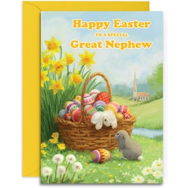Great Nephew Easter Card - Hoppy Easter - Medium Sized Card (A5 Size -148mm x 210mm) with Envelope
