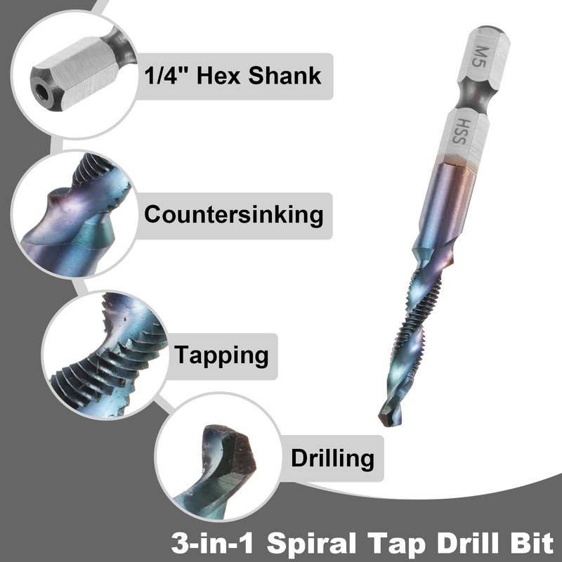 Sourcing Map 1pcs x M5 x 0.8 Combination Drill and