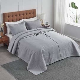 Oversized King Bedspreads 128x120 Lightweight Quilt Set for Extra Tall/Large King or Cal King Bed Includes 1 Quilt 2 Pillow Shams Grey