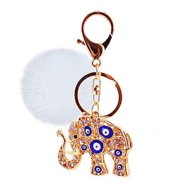 Tobestu Cute Elephant Keychain Pompom Ball Pom Pom Key Ring Bag Car Key Chain Decoration Accessories for Women Girls Y2236