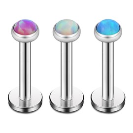 Ruifan Mix Color Opal Internally Threaded Stainless Steel Labret Monroe Lip Ring Tragus Helix Earring 16G 5/16" 8mm 3pcs