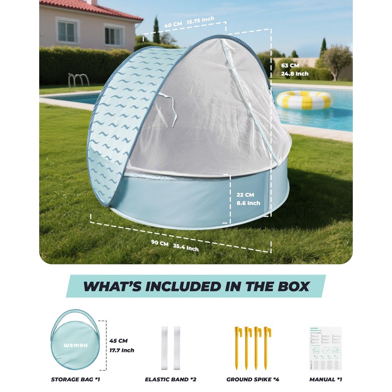 Pop-Up Baby Beach Pool Tent with Mat, Mosquito Net, Detachable
