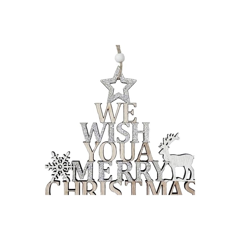 Christmas Wooden Merry Christmas Hanging Sign with Reindeer and Snowflake