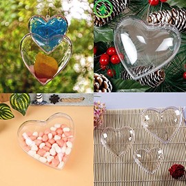 MEYA 10PCS Clear Plastic Acrylic Fillable Hearts Shape Ball Craft Ornament, DIY Bath Bomb Molds,Hanging Plastic Heart Ball Box (Heart, 80MM (2.56inch)