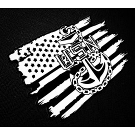 US Navy USN Veteran Sailor Anchor American Flag Weathered Vinyl Sticker Decal (2 Pack 3"x5")