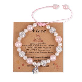 Unicorn Bracelet, Pink Unicorn Charm Bracelet for Girls Cute Adjustable Unicorn Bracelet Pearl and Rhinestone Bracelet for Niece, Girls, Daughter, Granddaughter