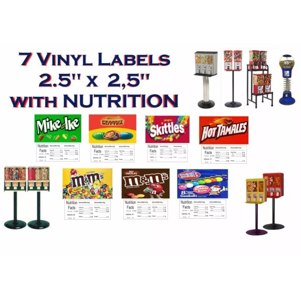 Unbranded 7 Product CANDY VENDING MACHINE STICKERS LABELS NUTRITION QUICK