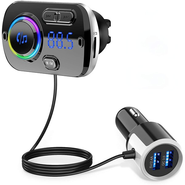 FM Transmitter Bluetooth 5.0 Hands-Free Car Kit with Quick Charge