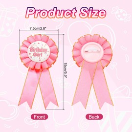 PATIKIL Birthday Ribbon Pin, 5.9 x 2.8" Award Ribbon Fabric Birthday Girl Pin for Party Adults Women Party Decorations Celebration Accessory Gift, Pink