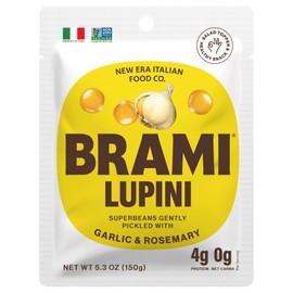 BRAMI Lupini Beans Snack, Garlic & Rosemary, 7g Plant Based Protein, 0g Net Carbs, Vegan, Vegetarian, Keto, Mediterranean Diet, Non Perishable, 5.3 Oz