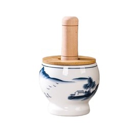 Mortar and Pestle Set Ceramic Underglaze Garlic Pounder Chili Pepper Pounder Garlic Press Jar Thickened Manual Herb Grinder Herb Crusher