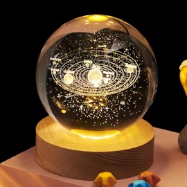 BAODELI 3D Solar System Crystal Ball, 3.15nch Decorative Quartz Glass Ball, Universe Laser Engraved Model Astronomy Sphere, Paperweight Crystal Display Sculpture Home Decor Crafts for Kids Friends