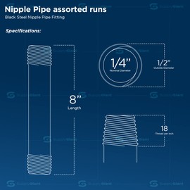 Supply Giant OQCM1480 8" Long Black Steel Nipple Pipe Fitting with 1/4" Nominal Size Diameter