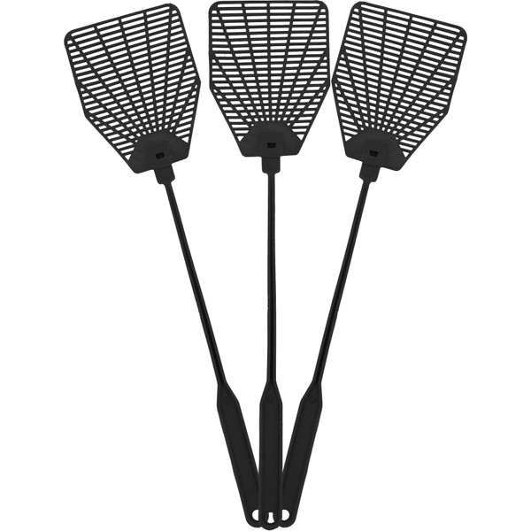 OFXDD Rubber Fly Swatter, Long Fly Swatter Pack, Fly Swatter Heavy Duty (3 Pack) (Black)