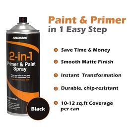 NADAMOO Paint and Primer in One Spray, Matte Black Finish - Quick Drying, Multi-Surface Indoor & Outdoor Paint for Wood, Metal, Plastic, Wicker - 1 Can