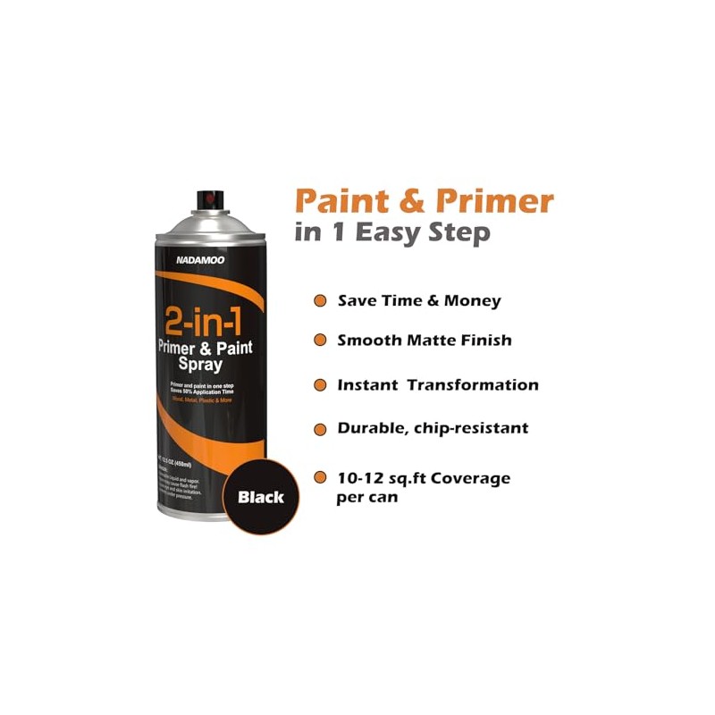 NADAMOO Paint and Primer in One Spray, Matte Black Finish