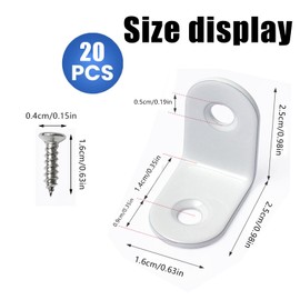20 L-Shaped Angle Brackets, White, with Screws, 90 Degree Stainless Steel Angle Brackets, Suitable for Wooden Right Angle Bracket Decoration Brackets, Suitable for Furniture Cabinet Racks