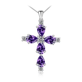FULULAY Cross Necklace For Women,Sterling Silver Jesus Christian Religious February Birthstone Jewelry