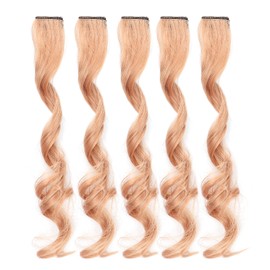 5pcs Long Curly Hairpiece Women Girls Stylish Hair Extension Colored Highlights Hairpiece with ClipOrange Pink