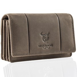 MATADOR Venedig Women's Leather Purse Medium Size with Elegant Gift Packaging Elegant Leather Purse Women's Medium Long Format RFID Purse Women's Leather Purse Medium Size, gray, Classic