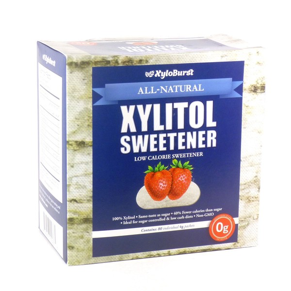 Xyloburst Xilitol sin azúcar, sin OMG, sin gluten y bajo en calorías edulcorante (70 paquetes de 4 g)