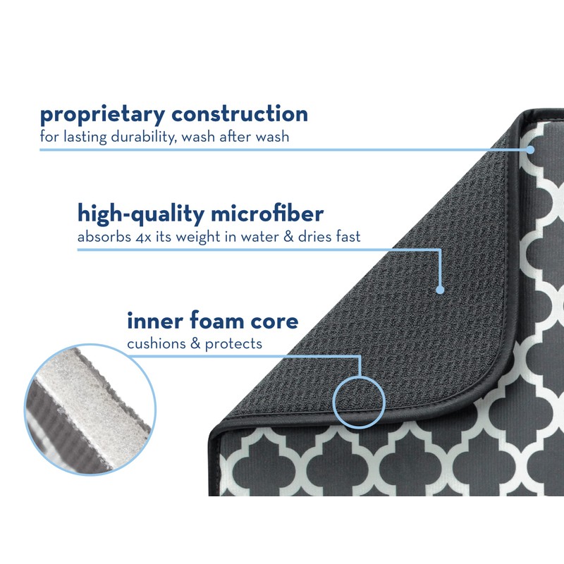 S&T INC. Dish Drying Mats, Polyester, Taupe Trellis, 18" x