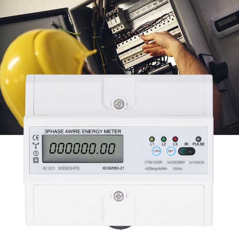 3 Phase 4 Wire Electronic Energy Meter 35mm DIN Rail