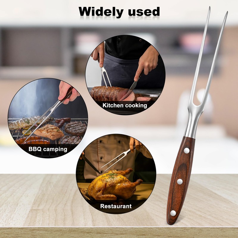 Large Meat Fork with Wood Handle,11.6 Inch Stainless Steel Two