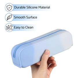 Pencil Holder Case, Gradient Color Silicone Waterproof Pencil Pouch, Portable Silicone Pencil Bag Aesthetic Zipper Pencil Pouch for School Supplies Office College Teen Girls Adults (Blue)