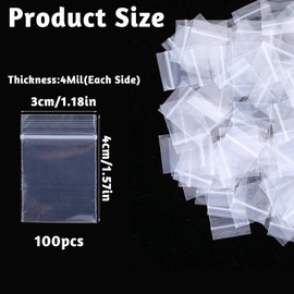 100 Pcs Mini Zip Bags 1" x 1" Small Plastic Bags 4 Mil Thick Small Baggies Reusable Clear Zip Bag for Jewelry Beads Parts Tiny Items Storage Packaging Shipping