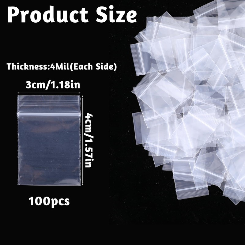 100 Pcs Mini Zip Bags 1" x 1" Small Plastic
