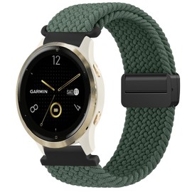 18mm Watch Straps Braided Magnetic Compatible with Venu 3S/Venu 2S/Vivoactive 4S/Vivomove 3S/Forerunner 255s/255s Music/265s, Quick Release Sport Loop Watch Strap for Men and Women (Olive Green)