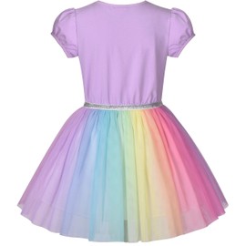 Girls Dress Purple Short Sleeve Rainbow Tulle Skirt Birthday Party Size 5
