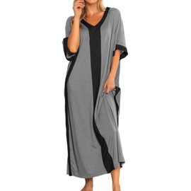 Women's Nightgowns & Sleepshirts Cotton Robe Maxi Caftan Loungewear Half Sleeve Housecoat Long Night Gowns Comfy Sleepwear Grey