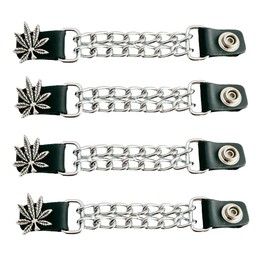 Funk Plus Motorcycle Vest Extenders 4" Double Chrome Chain Regular Snap MC Jacket Made in USA (Ganja Leaf)